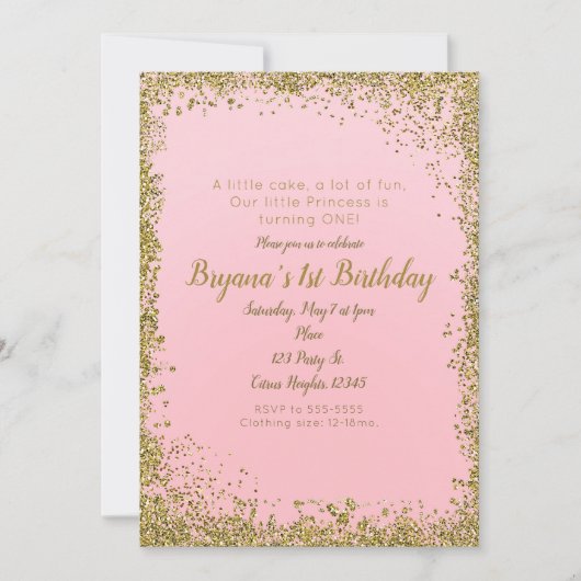 Blush Pink & Gold Glitter Glam 1e verjaardagsfeest Kaart (Voorkant)