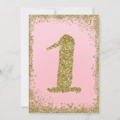 Blush Pink & Gold Glitter Glam 1e verjaardagsfeest Kaart (Achterkant)
