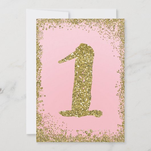 Blush Pink & Gold Glitter Glam 1e verjaardagsfeest Kaart (Achterkant)