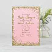 Blush Pink Gold Glitter Glam Modern Baby shower Kaart (Staand voorkant)