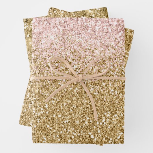 Blush Pink Gold Glitter Glitz Inpakpapier Vel (In situ)