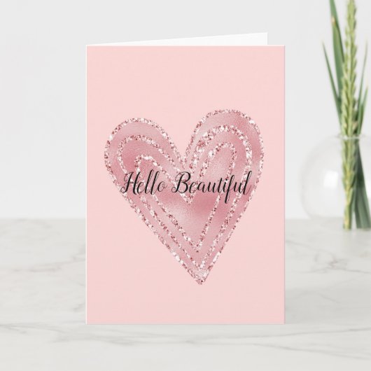 Blush Pink Gold Glitter Glitzy Heart Kaart (Voorkant)