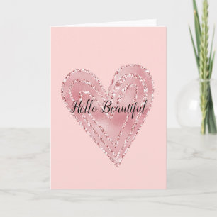 Blush Pink Gold Glitter Glitzy Heart Kaart