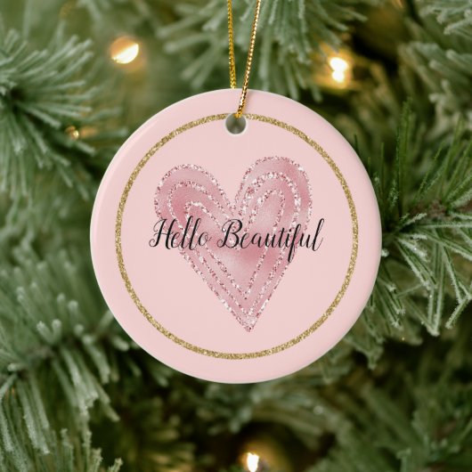 Blush Pink Gold Glitter Glitzy Heart Keramisch Ornament (Boom)