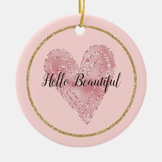 Blush Pink Gold Glitter Glitzy Heart Keramisch Ornament (Voorkant)