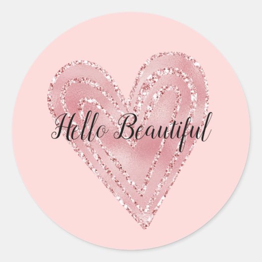Blush Pink Gold Glitter Glitzy Heart Ronde Sticker (Voorkant)