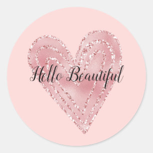 Blush Pink Gold Glitter Glitzy Heart Ronde Sticker