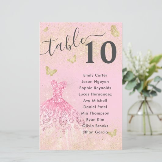 Blush Pink Gold Glitter Gown Quinceanera Zitmenu (Staand voorkant)