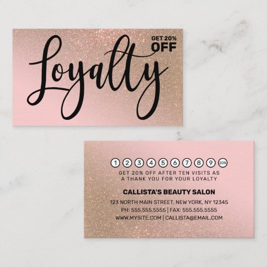 Blush Pink Gold Glitter Gradient Typografie Klantenkaartje (Voorkant / Achterkant)