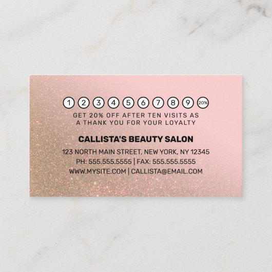 Blush Pink Gold Glitter Gradient Typografie Klantenkaartje (Achterkant)