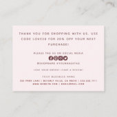 Blush Pink Gold Glitter Hartelijk dank voor toevoe Contactkaartje (Achterkant)