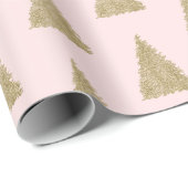 Blush Pink Gold Glitter-kerstbomen Cadeaupapier (Rol Hoek)