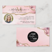 Blush Pink Gold Glitter Logo Photo Agate Monogram Visitekaartje (Voorkant / Achterkant)