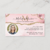 Blush Pink Gold Glitter Logo Photo Agate Monogram Visitekaartje (Voorkant)