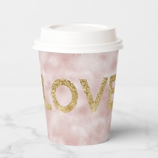 Blush Pink Gold Glitter Love Papieren Bekers (Links)