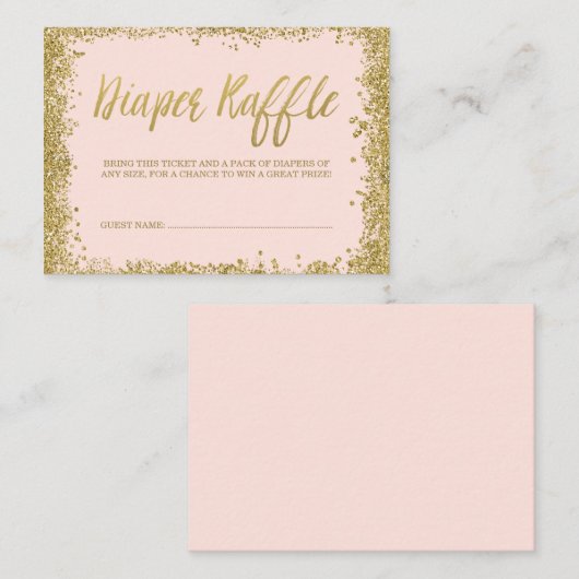 Blush Pink Gold Glitter Luier Raffle Ticket Informatiekaartje (Voorkant / Achterkant)