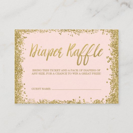Blush Pink Gold Glitter Luier Raffle Ticket Informatiekaartje (Voorkant)