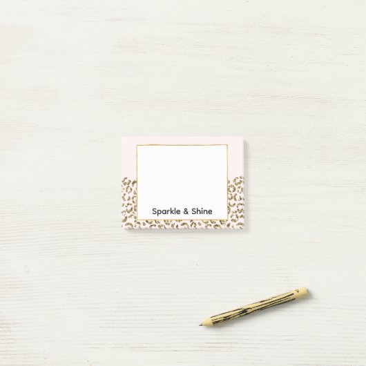 Blush Pink Gold Glitter Luipaard Post-it® Notes (Op bureau)