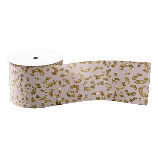 Blush Pink Gold Glitter Luipaard Print Grosgrain Lint (Spoel)