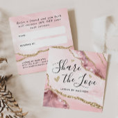 Blush Pink Gold Glitter Marble Agate Chic Monogram Aanbevelingskaartje