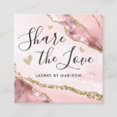 Blush Pink Gold Glitter Marble Agate Chic Monogram Aanbevelingskaartje (Voorkant)