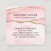 Blush Pink Gold Glitter Marble Agate Chic Monogram Vierkante Visitekaartje (Achterkant)