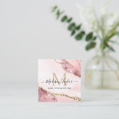 Blush Pink Gold Glitter Marble Agate Chic Monogram Vierkante Visitekaartje (Staand voorkant)