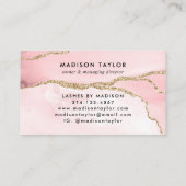 Blush Pink Gold Glitter Marble Agate Modern Script Visitekaartje (Achterkant)