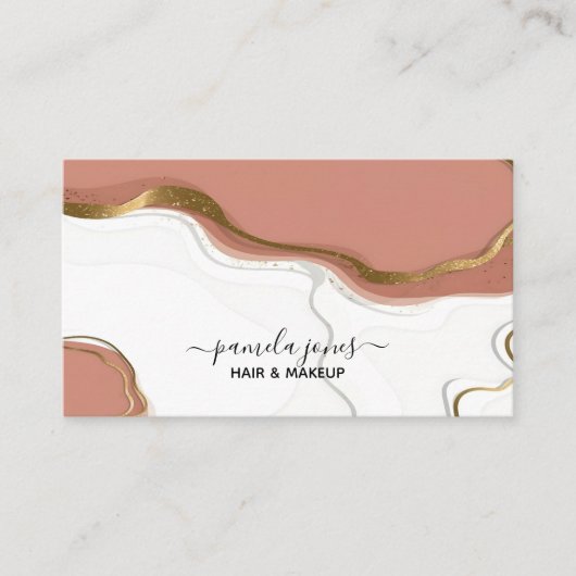 Blush Pink Gold Glitter Marmer Agaat Monogram Visitekaartje (Voorkant)