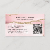Blush Pink Gold Glitter Marmeren Agaat Monogram QR Visitekaartje (Achterkant)
