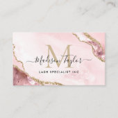 Blush Pink Gold Glitter Marmeren Agaat Monogram QR Visitekaartje (Voorkant)