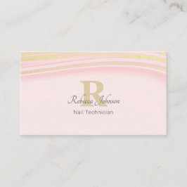 Blush Pink Gold Glitter Monogram Girly Chic Visitekaartje