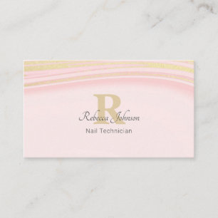Blush Pink Gold Glitter Monogram Girly Chic Visitekaartje