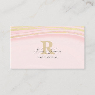Blush Pink Gold Glitter Monogram Girly Chic Visitekaartje