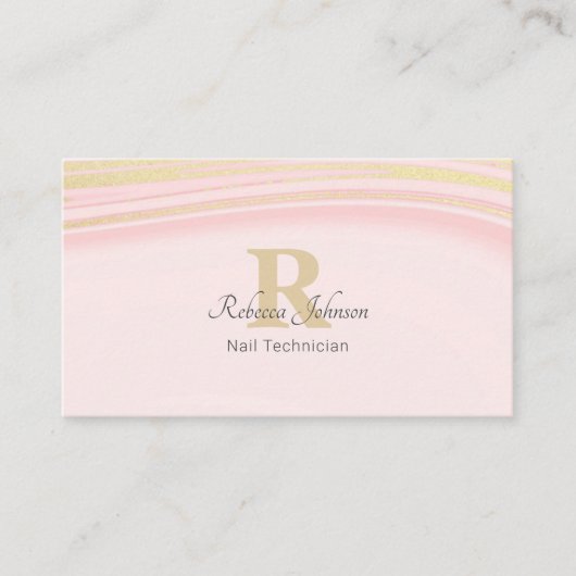 Blush Pink Gold Glitter Monogram Girly Chic Visitekaartje (Voorkant)