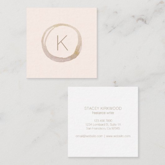 Blush Pink Gold Glitter Monogram Logo Moderne Vierkante Visitekaartje (Voorkant / Achterkant)