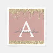 Blush Pink Gold Glitter Monogram Verjaardag Servet (Voorkant)