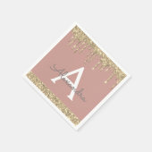 Blush Pink Gold Glitter Monogram Verjaardag Servet (Hoek)