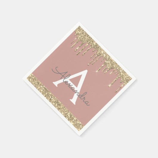 Blush Pink Gold Glitter Monogram Verjaardag Servet (Hoek)