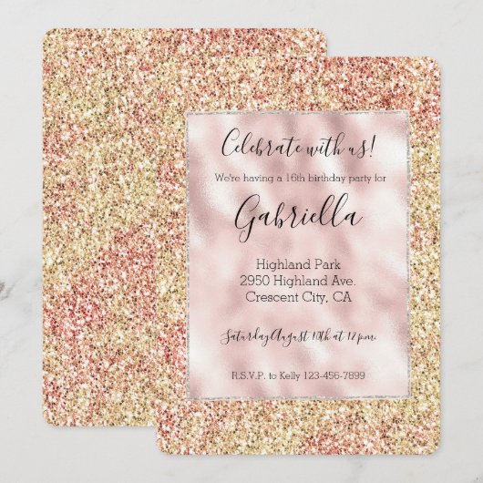Blush Pink Gold Glitter Ombre Kaart (Voorkant / Achterkant)