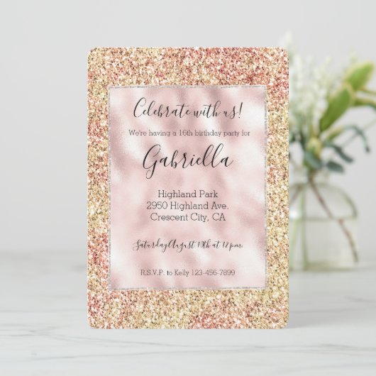 Blush Pink Gold Glitter Ombre Kaart (Staand voorkant)