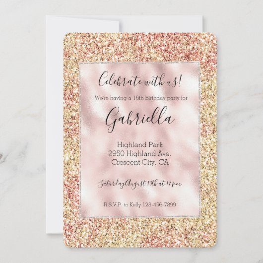 Blush Pink Gold Glitter Ombre Kaart (Voorkant)