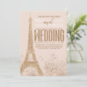 Blush Pink Gold Glitter Paris Eiffel Tower Weddens Kaart (Staand voorkant)