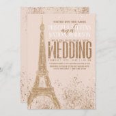 Blush Pink Gold Glitter Paris Eiffel Tower Weddens Kaart (Voorkant / Achterkant)