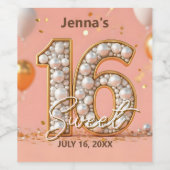 Blush Pink Gold Glitter Pearly Sweet 16 Verjaardag Wijn Etiket (Enkel label)