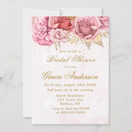 Blush Pink Gold Glitter Peony Vrijgezellenfeest Kaart (Voorkant)