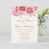 Blush Pink Gold Glitter Peony Vrijgezellenfeest Kaart (Staand voorkant)