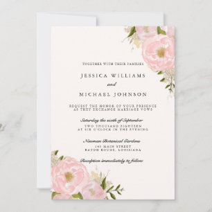 Blush Pink Gold Glitter Pioen Bruiloft Uitnodiging
