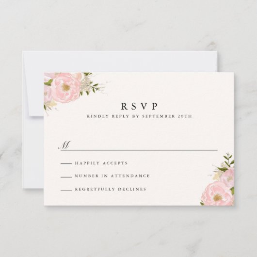 Blush Pink Gold Glitter Pioen RSVP-kaarten RSVP Kaartje (Voorkant)