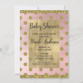 Blush Pink & Gold Glitter Polka Dots Baby shower Kaart (Voorkant)